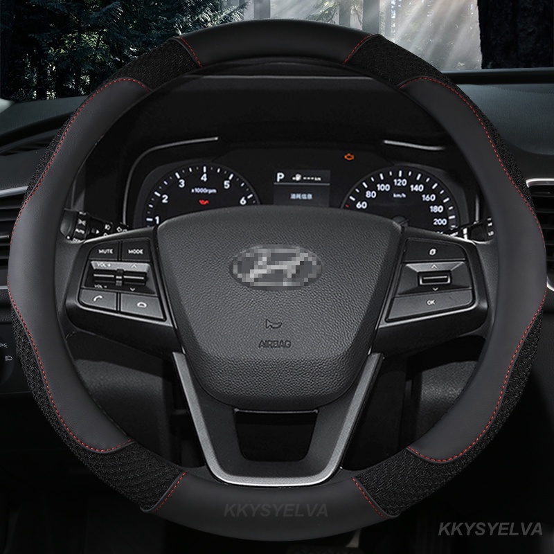 พวงมาลัยรถ 38 ซม.หนังสําหรับ Hyundai ELtra/i35 Sonata/i45 Creta/ix25 Tuscon/ix35 Accent Verna Solari