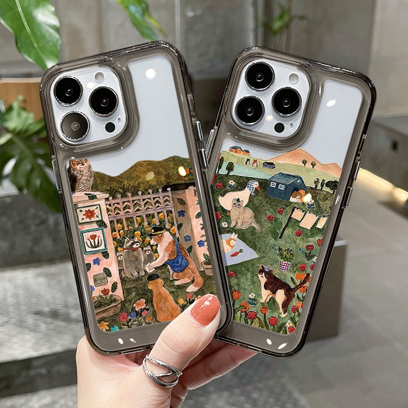 SAMSUNG สําหรับsamsung Galaxy A73 A24 A05 A05S A54 A53 A34 A33 A23 A14 A13 A04S 4G 5Gปกหลังภาพวาดสัตว์เทียมอะคริลิคใสTPUเคสโทรศัพท์