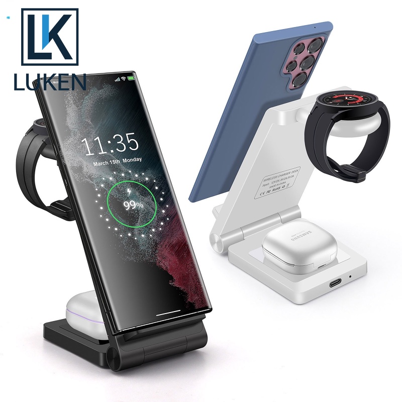 Luken 3 in 1 แท่นชาร์จไร้สาย 25W ชาร์จเร็ว สําหรับ Samsung Galaxy Flip 4 S22 Ultra S21 S20 S10 Galaxy Watch 5 4 Active 2 Buds