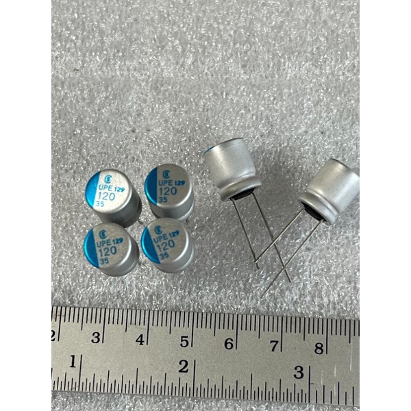 C120uF 35v ขนาด 12x10mm. สีเงินแถบฟ้า/10ชิ้น C120uF 35v C120uF 35v