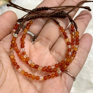 กำไลข้อมือ เชือกถัก อาเกต สีส้ม Orange Agate 3 mm หินนำโชค หินแท้ 100% *ฟรีไซต์* (ราคาต่อเส้น)