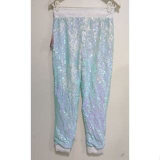 6601: Girls Blue&amp;white Sequin Pants เลื่อมสองหน้ารูดเปลี่ยนสีได้ งานเด็ก Size L( ผู้ใหญ่ S) เอว 26-28"