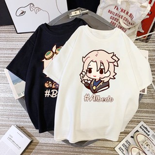 Genshin Impact Game Graphic T Shirts Kawaii Cartoon Albedo Bennett Print Tops Woman Man Anime Streetwear Game Chara_03