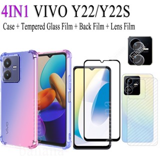 เคสโทรศัพท์มือถือ ฟิล์มกระจกนิรภัย ฟิล์มเลนส์ ฟิล์มด้านหลัง 4in1 สําหรับ vivo Y22 Y22S Y35 Y02S Y21T Y01 Y73Y76 Y75 Y15S Y21 Y33S