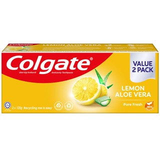 (2 หลอด) ยาสีฟัน Colgate สูตร Lemon Aloe vera pure fresh 2x120 กรัม