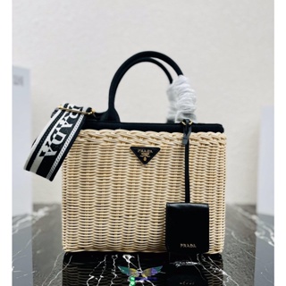 PD wicker basket shopper handbag open shoulder crossbody shopping tote with studded feet