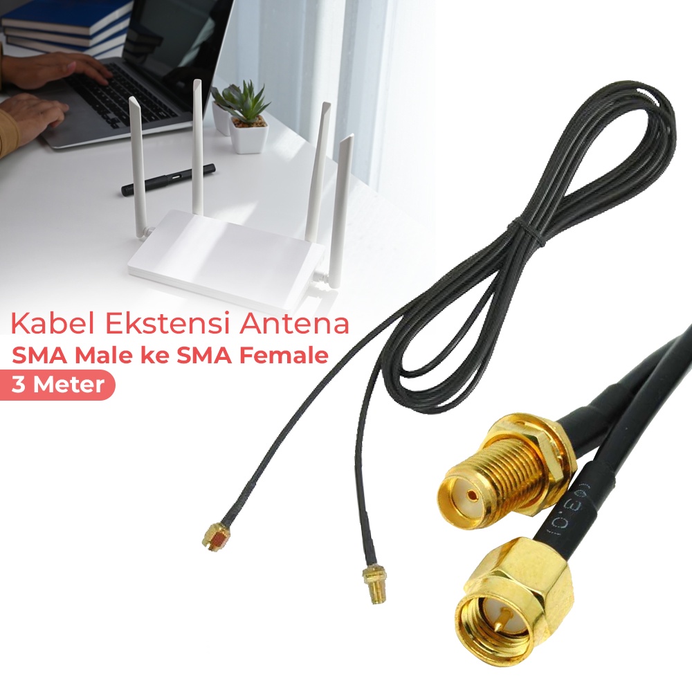 SMA Male to SMA Female Antenna Extension Cable 3 เมตร - สีดํา