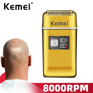 Kemei เครื่องโกนหนวดไฟฟ้า ฟอยล์ แบบชาร์จไฟ ล้างทําความสะอาดได้ 8000RPM