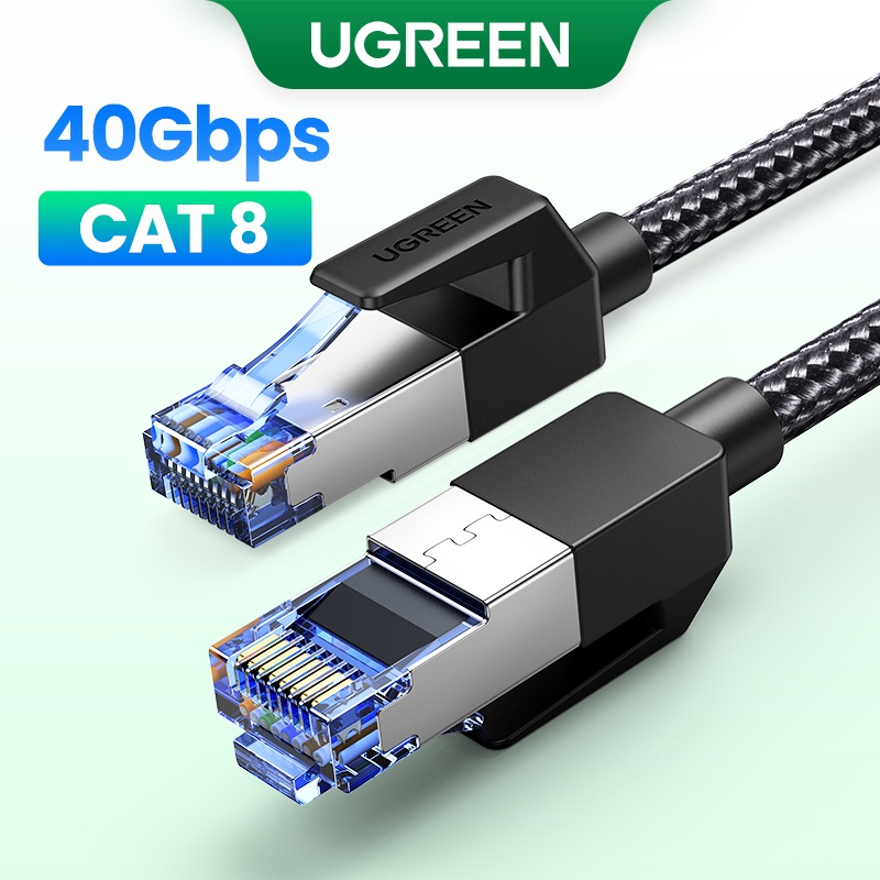 Ugreen สายแลนเครือข่ายอีเธอร์เน็ตไนล่อนถัก CAT8 40Gbps 2000MHz CAT 8 สําหรับแล็ปท็อป PS 4 RJ45