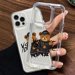 เคสโทรศัพท์มือถือ ซิลิโคนนุ่ม TPU ใส กันกระแทก ลายหมีน่ารัก สําหรับ IPhone 14 11 13 12 Pro XS Max X XR 7 8 6S Plus