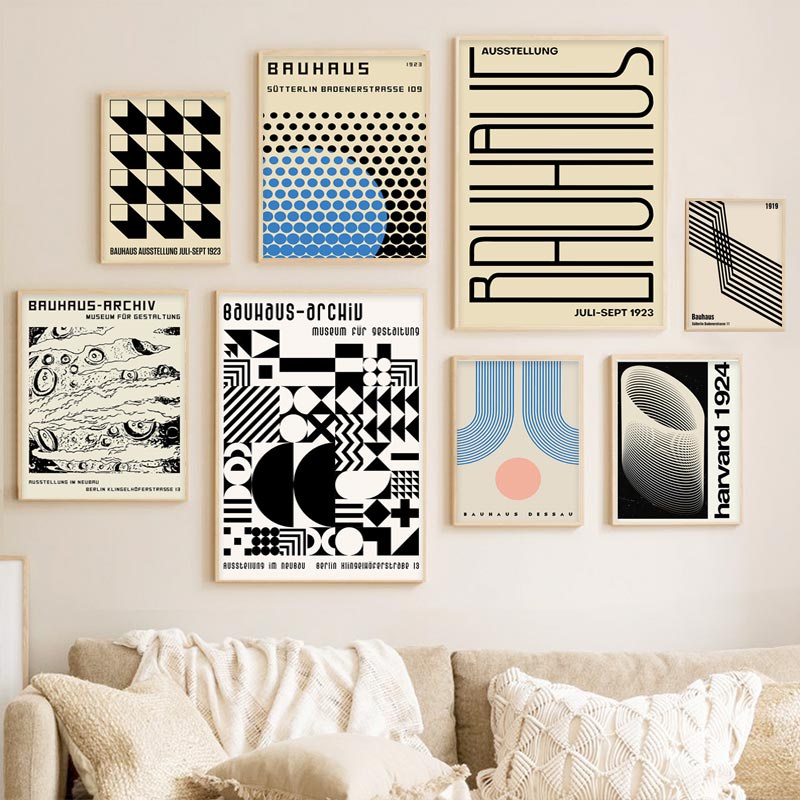 โปสเตอร์ภาพวาดผ้าใบ รูปเส้น Bauhaus สไตล์นอร์ดิกโมเดิร์นมินิมอล สําหรับตกแต่งห้องนั่งเล่น