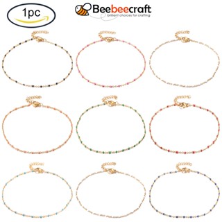 Beebeecraft สร้อยข้อเท้าสเตนเลส 304 ชุบสุญญากาศ พร้อมตัวเชื่อมเคลือบ สีทอง สีดํา ชมพู 9 นิ้ว (230 มม.); 1.5 มม. 1 ชิ้น