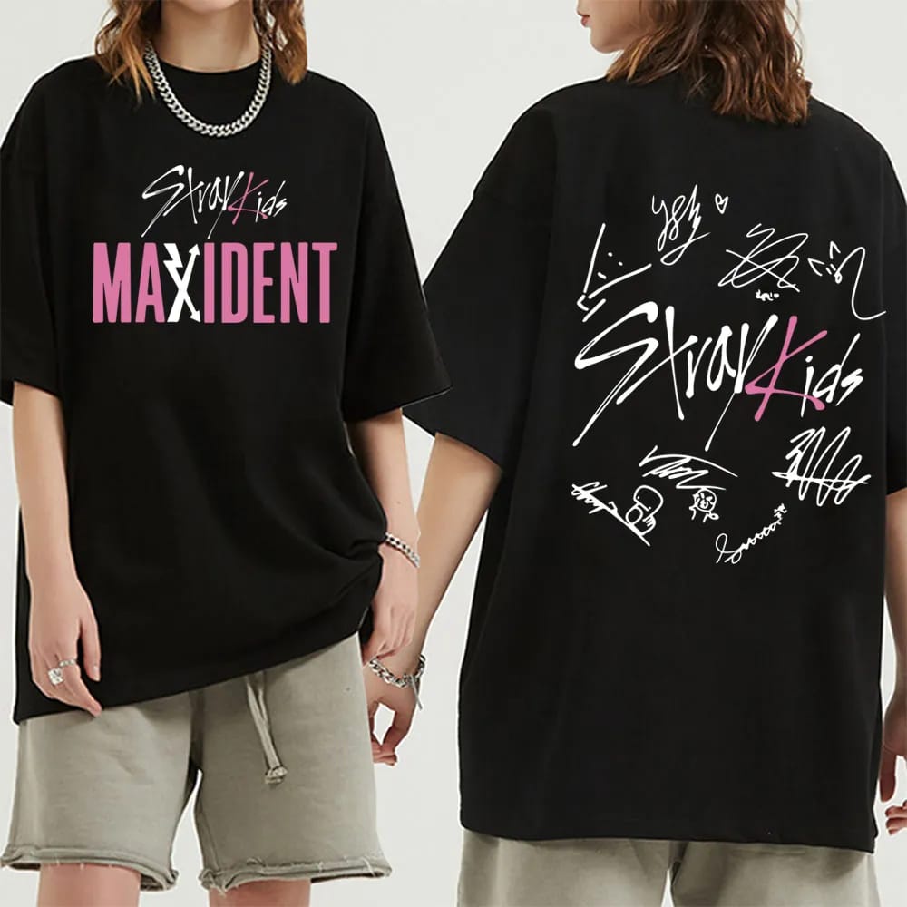 Kaos Stray เด็ก Maxident ผู้หญิงแขนสั้น Oversize T เสื้อ Kpop Stray เด็ก Maxident Unisex Baju K-Pop 