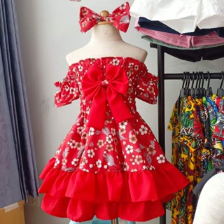 พร้อมส่ง ชุดเดรสดอกเดซี่เด็ก กระโปรงบานๆ แถมโบว์คาดผม