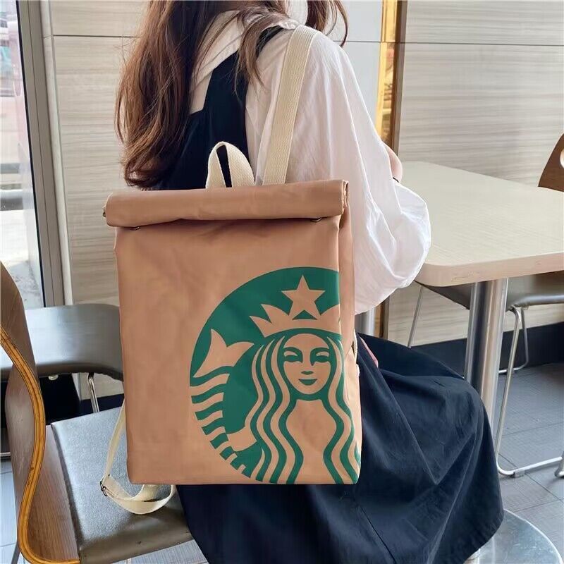 กระเป๋านักเรียน กระเป๋าเมสเซนเจอร์ ขนาดใหญ่ จุของได้เยอะ ลาย Starbucks กระเป๋าเป้สะพายหลัง แฟชั่นคู่รัก สําหรับผู้หญิง