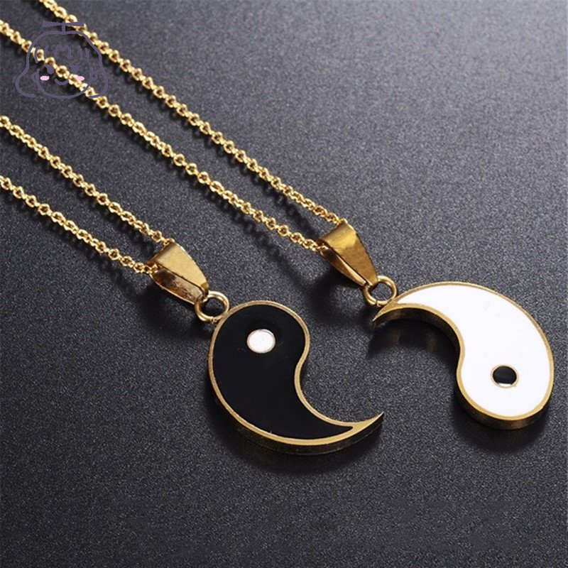 2 ชิ้น/เซ็ต Gold Sliver Alloy Yin Yang จี้ปริศนาชิ้นสร้อยคอเครื่องประดับวันเกิดสําหรับคู่หรือเพื่อนท