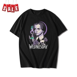 Wednesday (TV Serie) เสื้อยืดแขนสั้นคอกลม Cotton 100% สกรีนลาย