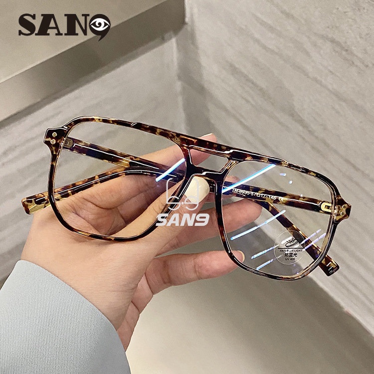 【บานพับโลหะ】COD (San9) ใหม่ ลายเสือดาว กรอบแว่นขนาดใหญ่ สไตล์เรโทร สําหรับผู้หญิง และผู้ชาย