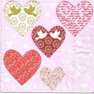 Pladao Napkin ภาพ Valentine นกพิราบ ในหัวใจ กระดาษ แนพกิ้น สำหรับงานศิลปะ เดคูพาจ decoupage ขนาด L 33x33