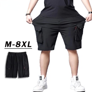กางเกงขาสั้นคาร์โก้ ขากว้าง ลําลอง เข้ารูป มีหลายกระเป๋า ขนาดใหญ่ สีดํา สําหรับผู้ชาย ไซซ์ M - 8XL
