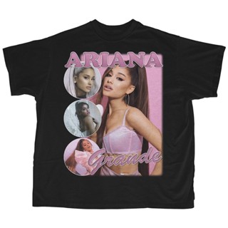 เสื้อยืดแขนสั้น Ariana Grande | Bootleg Rap Tee เสื้อยืดลําลองแฟชั่นสําหรับผู้ชายผ้าฝ้ายแขนสั้นคอกลมสีดําสไตล์วินเทจ