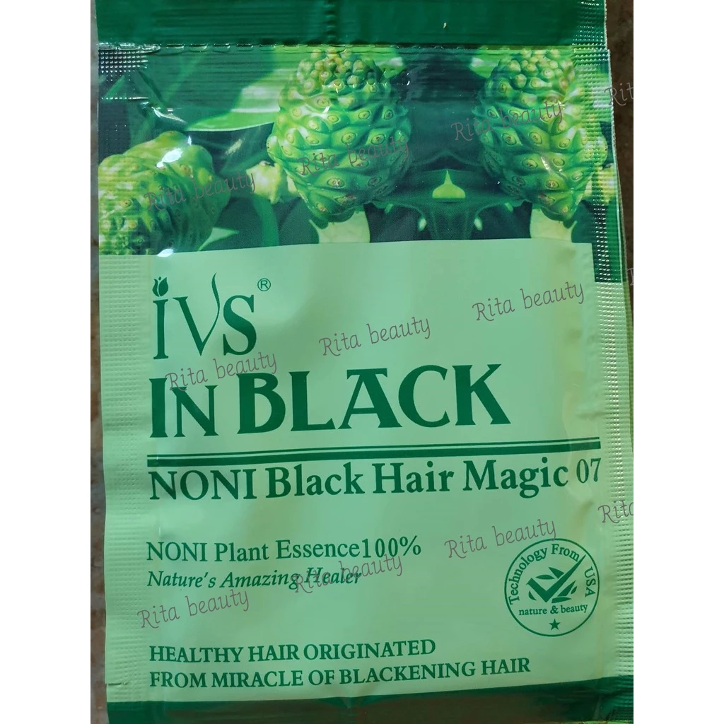 IN BLACK 10 ซอง สูตรลูกยอ ivs เปลี่ยนสีผม สีดำ Black Hair Magic Shampoo