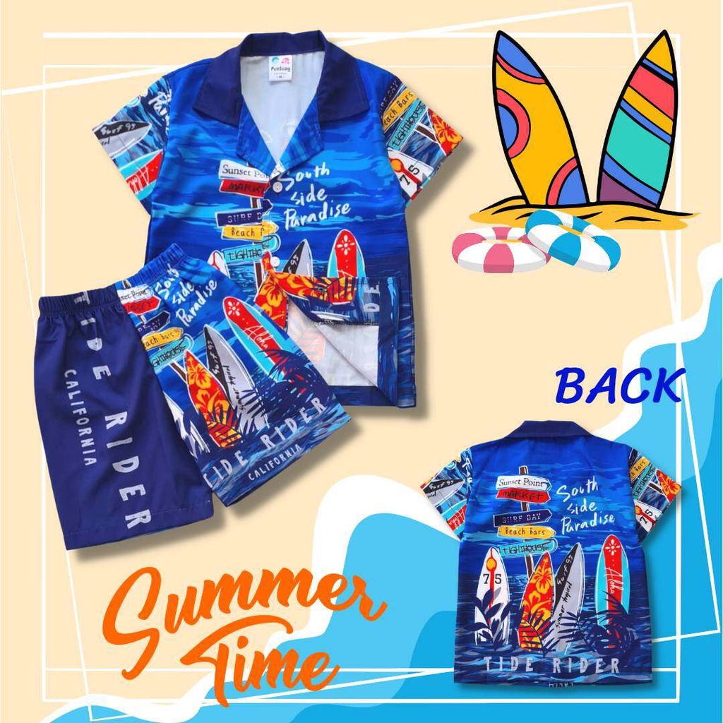SU0753 ชุดเด็ก เซ็ตเสื้อฮาวาย+กางเกงขาสั้น ผ้าไหมอิตาลี ลายซัมเมอร์ เซิฟบอด เสื้อผ้าเด็ก ชุดเด็กแฟชั่น ชุดเด็กลายการ์ตูน