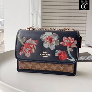 (แท้ 💯%‼ from Factory) KLARE CROSSBODY IN SIGNATURE CANVAS WITH FLORAL EMBROIDERY (C9230)