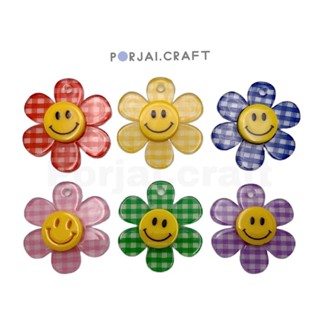 จี้ดอกไม้หน้ายิ้มลายสก๊อต Smiley flower pendants 32mm