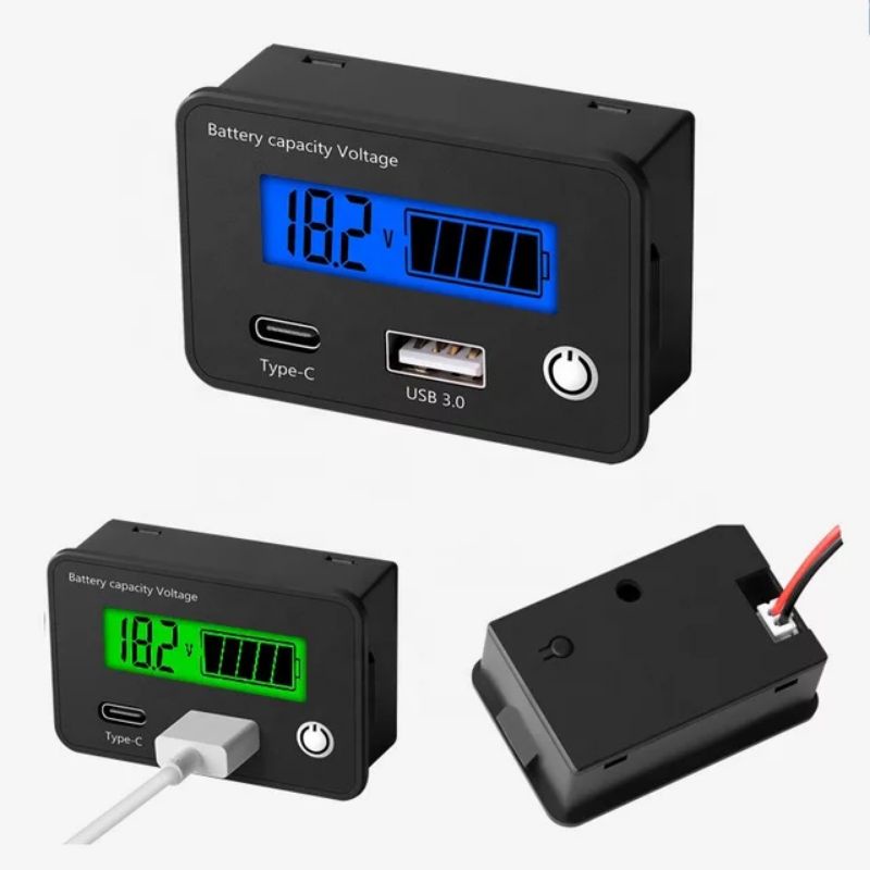 จอLED แสดงแรงดันไฟฟ้า เปอร์เซ็นต์ลิเธียม กรดตะกั่ว ไฟฟ้าทั่วไป8-30vdc พร้อมที่ชาร์จ USB + ชาร์จเร็ว Type-C