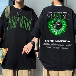 Cotton T-Shirt Korean Stray Kids 2nd World Tour Maniac Harajuku Logo Print Tshirt Oversized Unisex Tee Shirt Men Ca_11