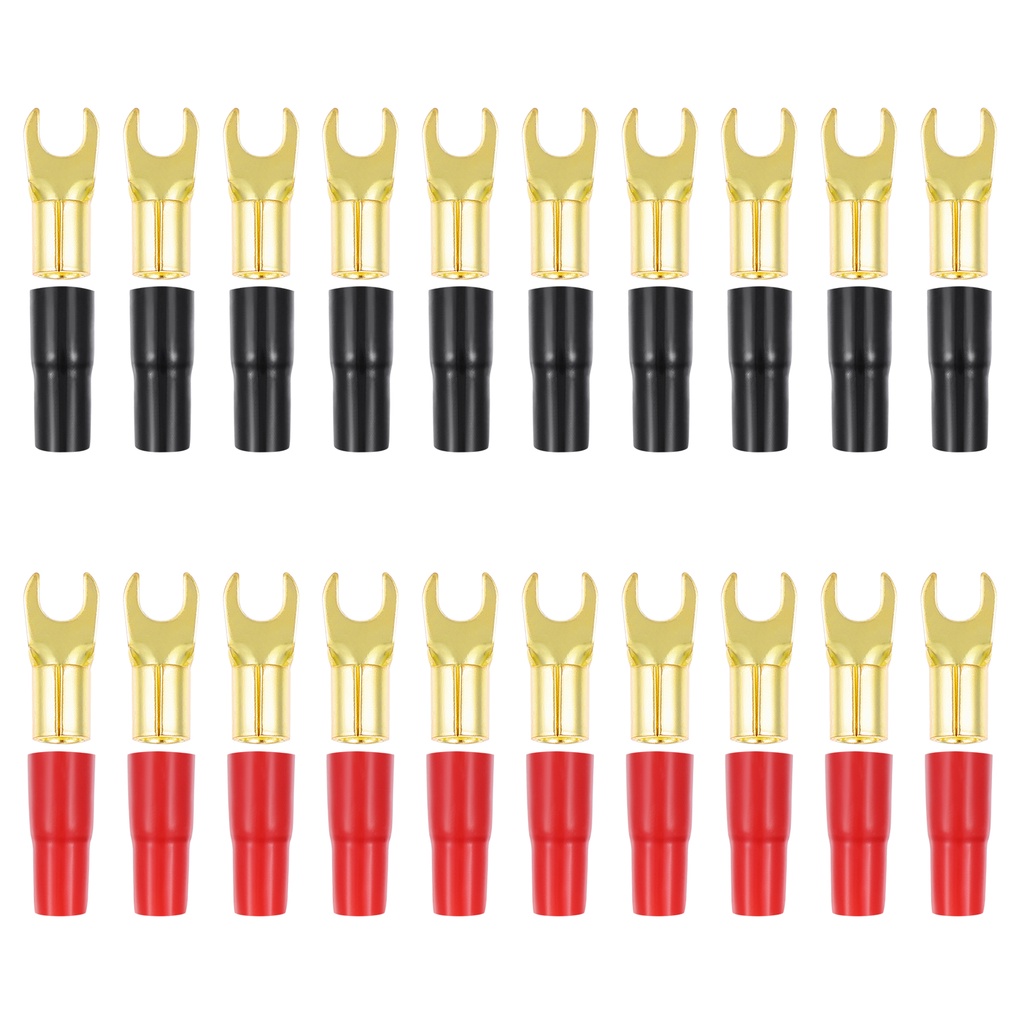10 คู่ทองแดงชุบทอง 8GA Spade Terminal Spade ส้อมอะแดปเตอร์ตัวเชื่อมต่อปลั๊ก Crimp Barrier Spades สํา