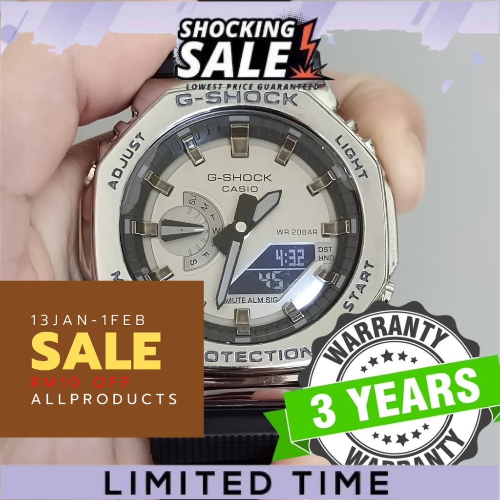 Casi/*o G/SHOCK GM-2100 สแตนเลสชุดกีฬานาฬิกา GM-2100-1A GREY STAINLESS STEEL BEZEL watch Unisex กีฬานาฬิกา m548