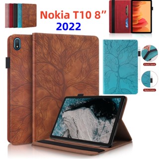 Tablet Cover For Nokia T10 8-inch Case 2022 3D Tree Embossed Pocket Pen Holder Stand Card slots Wallet