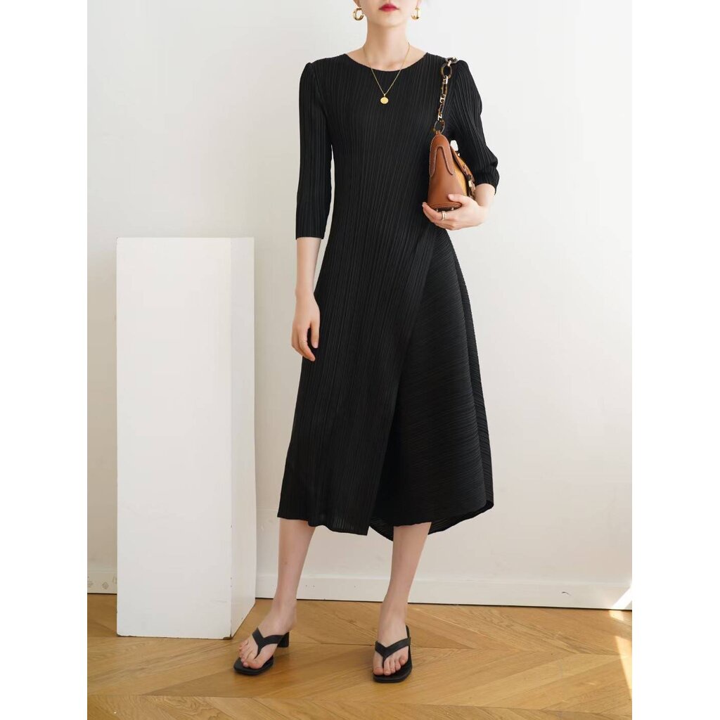 Restock!! 2MUAY รุ่น GJO2059 เดรสผู้หญิง เดรสพลีทคุณภาพ 10สี FREE SIZE HALF SLEEVE ASYMMETR PLEATED DRESS