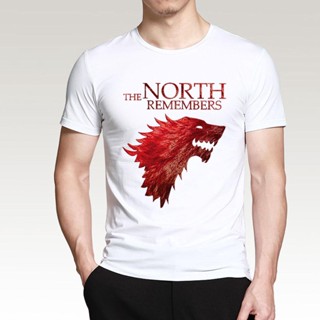 Sanc6 {พร้อมส่ง} เสื้อยืดผ้าฝ้าย 100% พิมพ์ลาย North Remembers Game Of Thrones House Stark พลัสไซซ์ แฟชั่นผู้ชาย ไซ_07