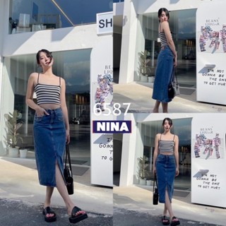 👖NN-ST🌟#6587 กระโปรงยีนส์เอวสูง งานผ่าหน้า ฟอกสีสนิมเข้มๆ สวยๆเลยค่ะ แต่งกระเป๋าเจาะหน้าอะไหล่ทอง