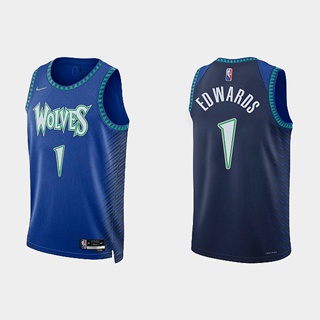 เสื้อกีฬาแขนสั้น ลายทีม nba Minnersota Timberwolves No. 2022 เสื้อกีฬาบาสเก็ตบอล ลายทีม Edwards 75th city edition NFmhma54DAmfki49 สีฟ้า 1 ชิ้น