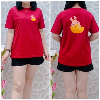 [S-5XL]ผ้าฝ้าย 100% เสื้อยืดแขนสั้น พิมพ์ลายปีใหม่จีน RABBIT GONG XI FA CHAI สีทอง สําหรับผู้ชาย และผู้หญิง