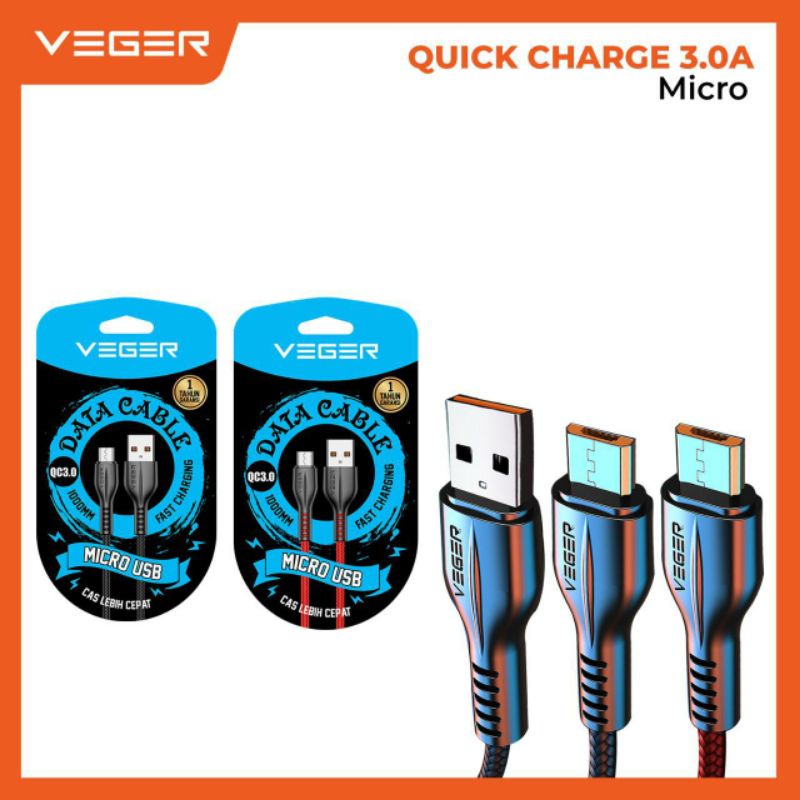 VEGER VG18 Micro Usb Data Cable - Veger Fast Charging Cable 3.0A 100 cm