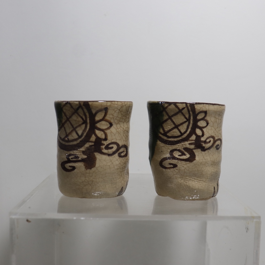 แก้วชาเขียวคู่สามีภรรยา Seto-yaki Shunso-saku Oribe Teacup Yunomi Tea Husband and wife tea cup set 2