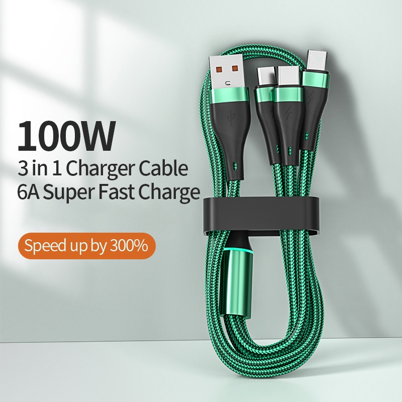 สายชาร์จ 100W Super Fast 6A 3 in 1 สายชาร์จ Micro Usb Type-C สําหรับ iP Cable