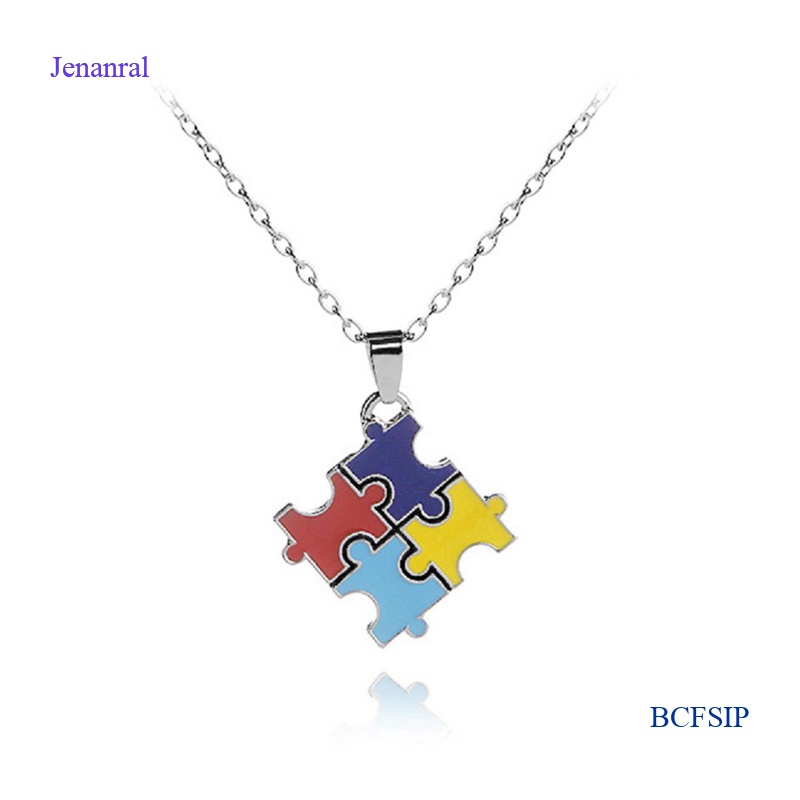 Jenanral 1 Pc Multi-Color ออทิสติกเย็บ Square Puzzle Chain สร้อยคอเครื่องประดับ