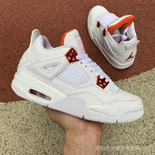 Zuaa ใหม่ Air Jordan 4 AJ4 รองเท้าผ้าใบลําลอง หัวเข็มขัดโลหะ สีขาว สีส้ม สําหรับผู้ชาย ผู้หญิง 2021 408452-115 6wka