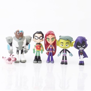 โมเดลฟิกเกอร์ Titans Teen Go Robin Raven Beast Boy Starfire ของเล่นสําหรับเด็ก 6 ชิ้น