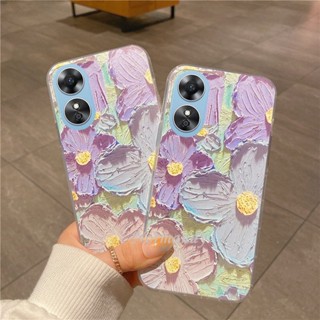 พร้อมส่ง เคสป้องกันโทรศัพท์มือถือ TPU แบบนิ่ม ลายดอกไม้ สีม่วง บางพิเศษ สําหรับ OPPO A78 5G A17 A17K A77S A77 A57 4G A78 5G