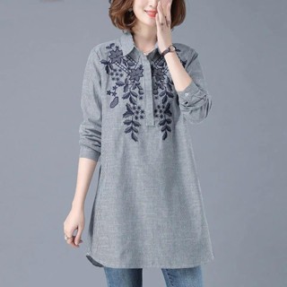 เสื้อเบลาส์ แขนยาว ปักลายทาง ทรงหลวม เข้ากับทุกการแต่งกาย เหมาะกับฤดูใบไม้ร่วง สําหรับผู้หญิง 2 ชิ้น