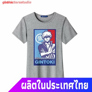 gothic เสื้อยืดลำลอง Charactersstudio 2021 Gintama เสื้อยืดลําลองแฟชั่นสําหรับผู้ชายผ้าฝ้ายแขนสั้นคอกลมสีเทาลาย Gin_09