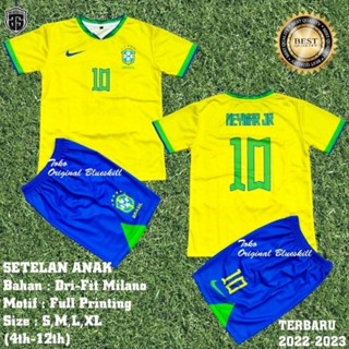 เสื้อกีฬาแขนสั้น ลายทีมชาติฟุตบอลชั้นนํา Brazilian jersey ชุดเยือน สําหรับเด็ก