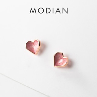 Modian Minimalism ต่างหูสตั๊ด เงินแท้ 925 รูปหัวใจ สีชมพูโรสโกลด์ เครื่องประดับสตรี